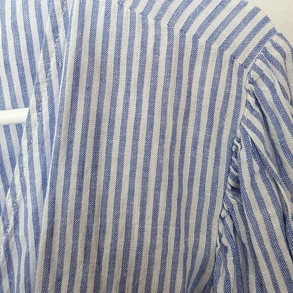 H&M Blue White Striped Linen Blend Coastal Long Sleeve Wrap Mini Dress Size L - Picture 3 of 9